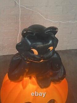 Vintage Large 34 Carolina Enterprises Black Cat on Pumpkin Halloween Blow Mold