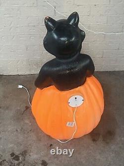 Vintage Large 34 Carolina Enterprises Black Cat on Pumpkin Halloween Blow Mold