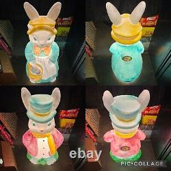 Vintage Large Empire Mr. 33 & Mrs. 31 Easter Bunny Rabbit Light-Up Blow Mold