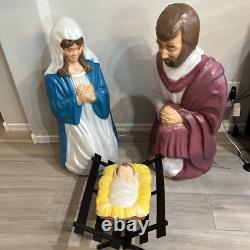 Vintage Lighted Christmas Nativity LARGE 39 Joseph Mary Jesus Blow Mold USA
