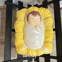 Vintage Lighted Christmas Nativity LARGE 39 Joseph Mary Jesus Blow Mold USA