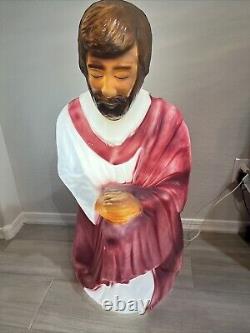 Vintage Lighted Christmas Nativity LARGE 39 Joseph Mary Jesus Blow Mold USA