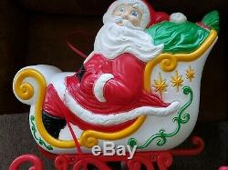 Vintage Lrg Christmas Blow Mold Santa Claus Sleigh + 3 Reindeer Grand Venture