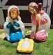 Vintage Mary Joseph Jesus 3 Piece Blow Mold Nativity Set Christmas Glow Plastic