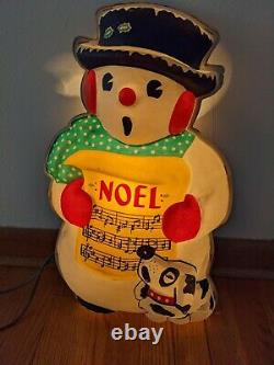 Vintage Noma Decor Lites Christmas Snowman Plastic Celluloid Blow Mold Light 19