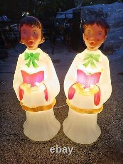 Vintage PAIR EMPIRE CHRISTMAS HOLIDAY BLOW MOLDS 30 Choir Boy Girl Carolers