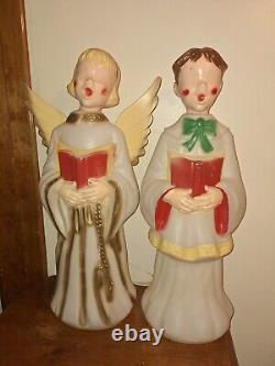 Vintage PAIR EMPIRE CHRISTMAS HOLIDAY BLOW MOLDS 30 Choir Boy and Girl Carolers