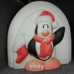 Vintage Penguin in Igloo Lighted Christmas Blow Mold General Foam plastics READ