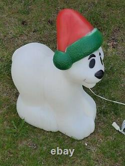 Vintage Polar Bear Santa Hat Christmas Lighted Blow Mold Decoration AS IS