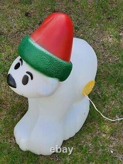 Vintage Polar Bear Santa Hat Christmas Lighted Blow Mold Decoration AS IS