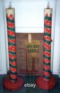 Vintage Poloron Giant Holiday Christmas Tin Litho Candles 44 Tall with Box #462