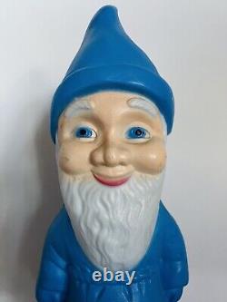 Vintage RARE BLUE 18 Tall Union Blow Mold Gnome Leprechaun with Lantern Lamp