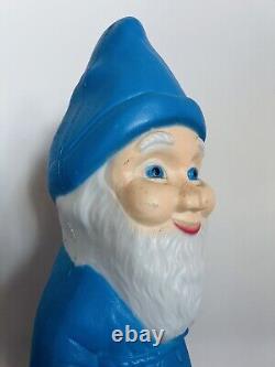 Vintage RARE BLUE 18 Tall Union Blow Mold Gnome Leprechaun with Lantern Lamp