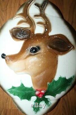 Vintage Reindeer Ornament Lighted Wall Mount Blow Mold Decor 20 Rare