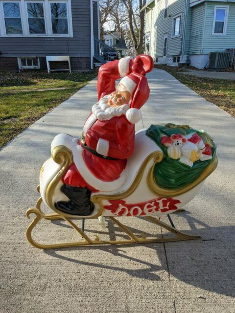 Vintage Santa Claus In Sleigh Lighted Christmas Blow Mold 37x36 Local Iowa