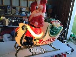 Vintage Santa Claus in Sleigh Lighted Christmas Blow Mold 37x36 Local Pickup