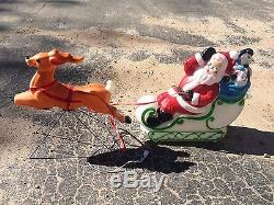 Vintage Santa Reindeer Sleigh 22 Inches Blow Mold Holiday Christmas Yard Decor