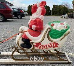 Vintage Santa in Sleigh with Reindeer Lighted Christmas Blow Mold w Frame