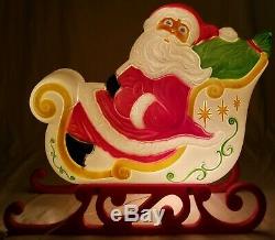 Vintage Santa with Christmas Sleigh Blow Mold Lighted Yard Decor