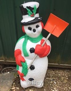Vintage Snowman With Shovel Blow Mold Christmas Yard Decor Lighted