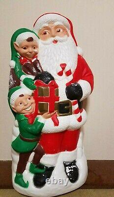 Vintage TPI Blow Mold Santa & Elves Lighted Christmas Holiday Yard Decoration