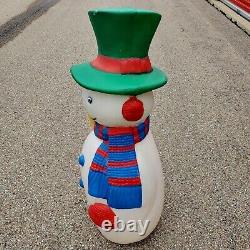 Vintage TPI Snowman Blow Mold withBroom Scarf & Tall Green Hat 41 tall