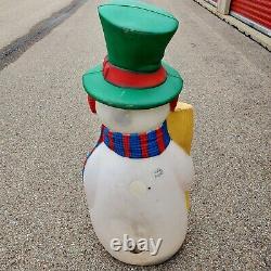 Vintage TPI Snowman Blow Mold withBroom Scarf & Tall Green Hat 41 tall