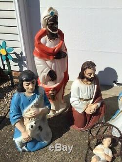 Vintage Tall Blow Mold Light Up Nativity Christmas Set Outdoor
