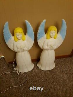 Vintage Union Products Christmas Angels Lighted Blow Mold Blue Wings 30 1988