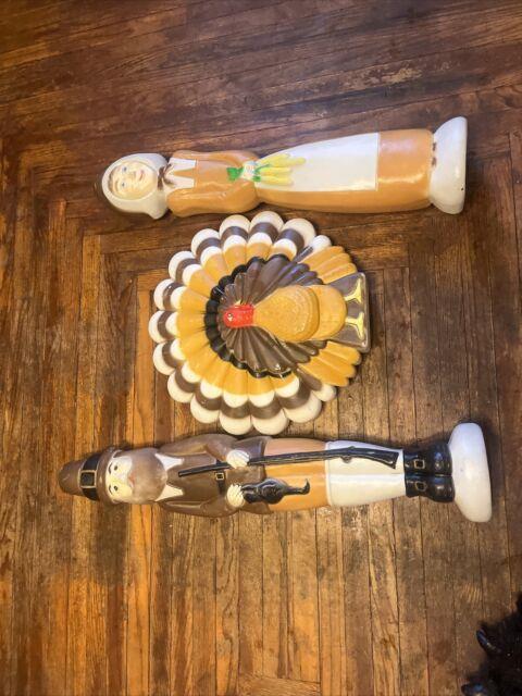 Vintage Union Products Don Featherstone Thanksgiving Blow Molds Turkey Pilgrims