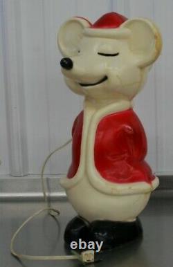 Vintage Union Products Hard Plastic Blow Mold Santa Christmas Mouse 15 With Light