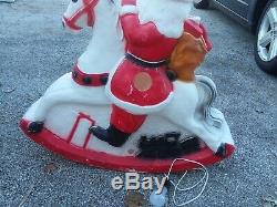 Vintage Union Santa Claus On Rocking Horse Lighted Christmas Blow Mold 30 tall