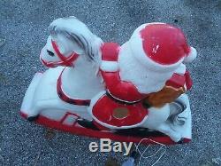 Vintage Union Santa Claus On Rocking Horse Lighted Christmas Blow Mold 30 tall