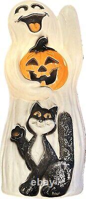 Vintage Venture 33 Halloween Ghost With Pumpkin Black Cat Lighted Blow Mold