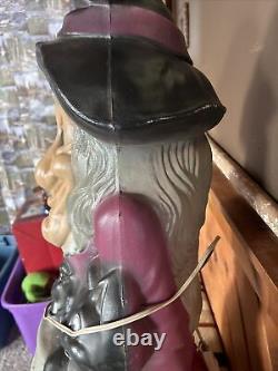 Vintage Witch Trick or Treat Blow Mold with Black Cat and Bat
