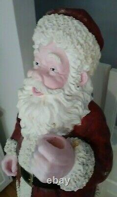 Vintage Yard Size Santa Clause Statue Chalkware 39 Inch LARGE Santa Statue