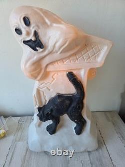 Vintage ghost cat tombstone blow mold RARE drainage Halloween lawn decor rare Vintage ghost cat tombstone blow mold RARE drainage Halloween lawn decor rare