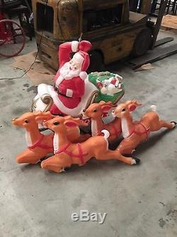 Vintage huge santa in Sleigh with4 Reindeer Blow Mold Christmas Decoration