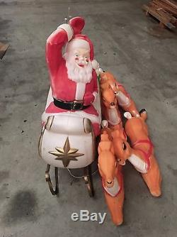 Vintage huge santa in Sleigh with4 Reindeer Blow Mold Christmas Decoration