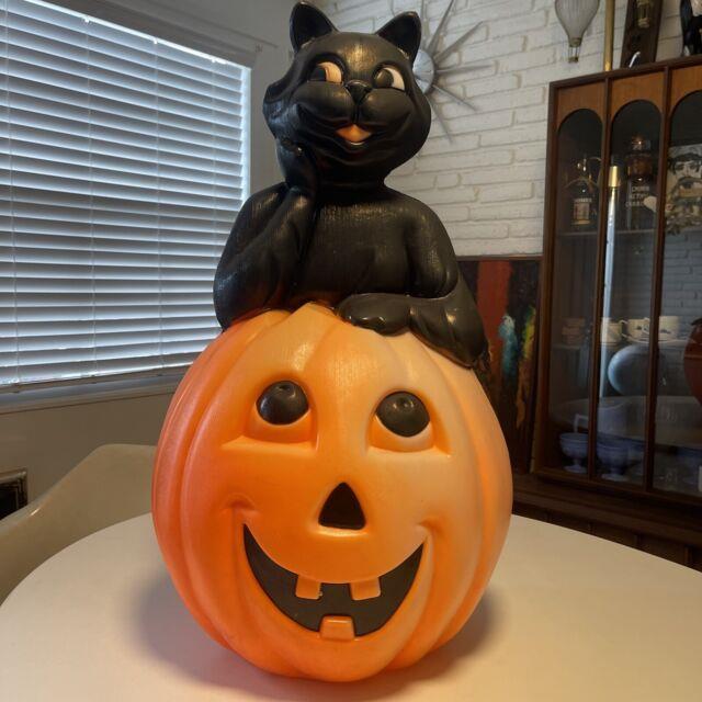 Vintage Large 34 Black Cat And Pumpkin Blow Mold Halloween Light Up Yard Decor
