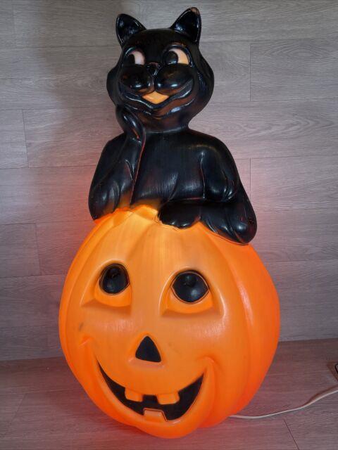 Vntage 1993 Halloween Blow Mold Black Cat On Pumpkin Carolina Enterprise 35