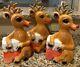 Vntg Blow Mold Rudolph The Red Nose Reindeer & Chimney Christmas Decor Set Of 3