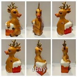 Vntg Blow Mold Rudolph The Red Nose Reindeer & Chimney Christmas Decor Set Of 3