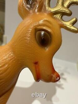 Vntg Blow Mold Rudolph The Red Nose Reindeer & Chimney Christmas Decor Set Of 3