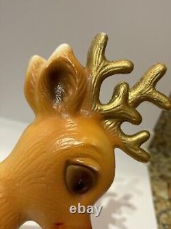 Vntg Blow Mold Rudolph The Red Nose Reindeer & Chimney Christmas Decor Set Of 3