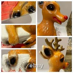 Vntg Blow Mold Rudolph The Red Nose Reindeer & Chimney Christmas Decor Set Of 3