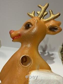 Vntg Blow Mold Rudolph The Red Nose Reindeer & Chimney Christmas Decor Set Of 3