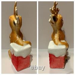 Vntg Blow Mold Rudolph The Red Nose Reindeer & Chimney Christmas Decor Set Of 3