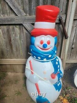 Vntg General Foam Christmas Blow Mold AMERICAN SNOWMAN Red White Blue Patriot