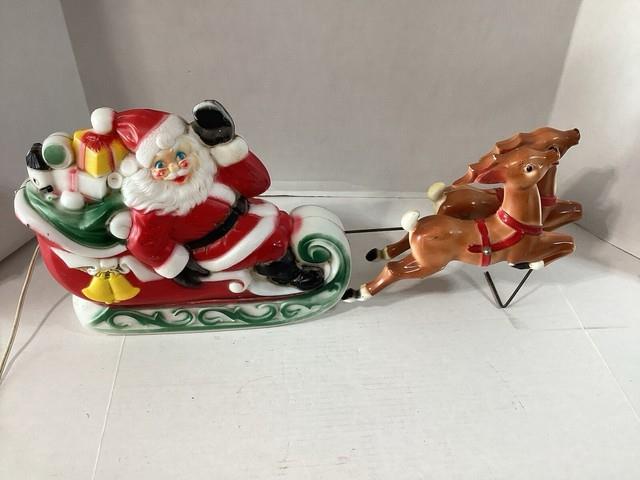 Vtg 1970 Empire Santa Reindeer Sleigh Lighted Table Top Blow Mold Made In Usa